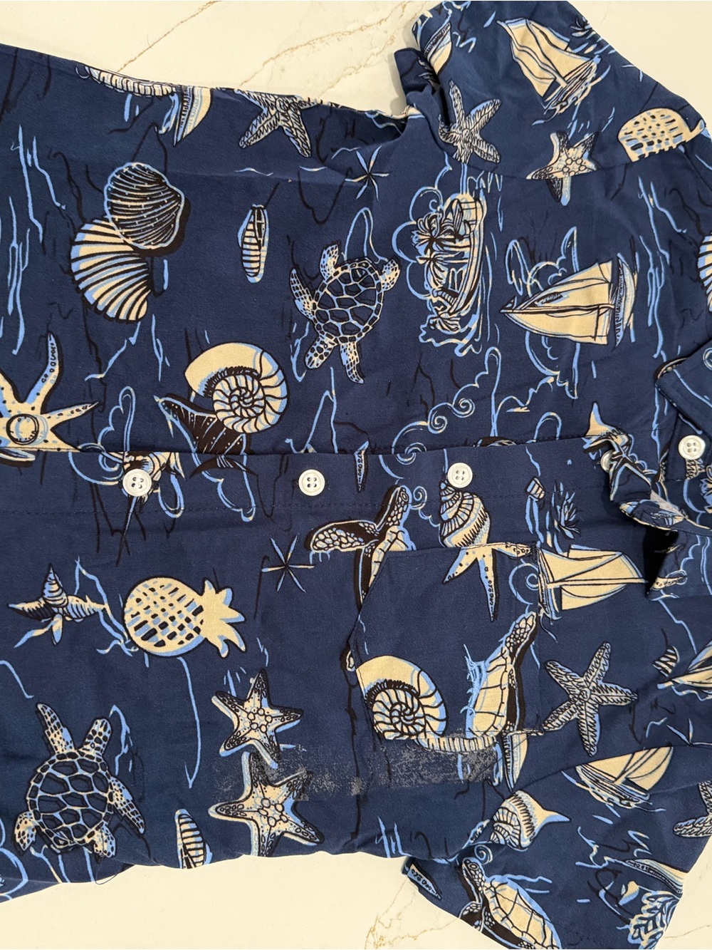 Tommy Bahama Navy Blue Tropical Nautical Print Button-Down Shirt - Picture 3 of 4
